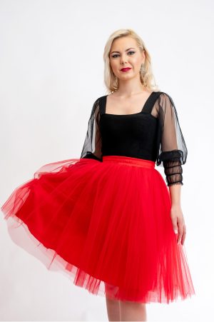 Fusta tulle rosu Malika Fashion