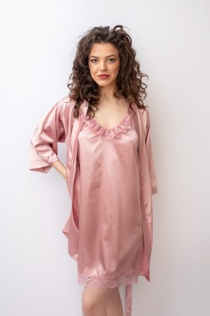 Malika Fashion Set Pijama Selena Furou Si Halat Cu Dantela