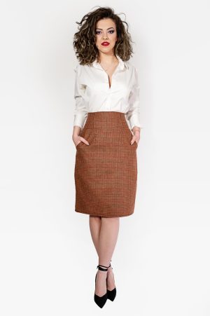 Fusta de Stofa Midi Claire Cu Buzunare, Malika Fashion