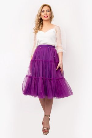 Fusta Tulle Dama Prestige Cu Jumatati De Perlute By Malika Fashion