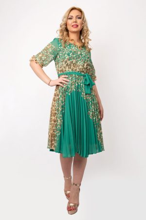 Rochie Dama Flavia Verde Cu Model Inflorat