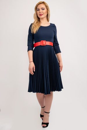 Rochie Dama Rebeca Cu Fusta Plisata si Curea Rosie