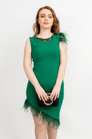 Rochie De Ocazie Agnes, Verde Cu Pene