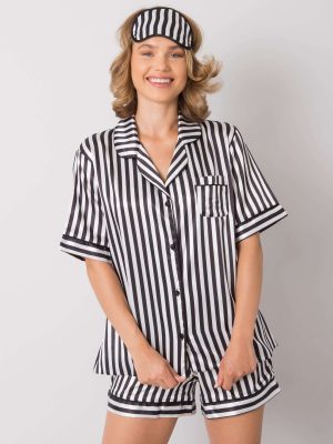 Set pijama dama cu dungi alb-negru