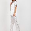 Pijamale albe de dama din satin cu pantaloni lungi si camasa