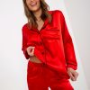 Pijamale rosii de dama din satin cu pantaloni scurti si camasa