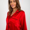 Pijamale rosii de dama din satin cu pantaloni scurti si camasa