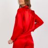 Pijamale rosii de dama din satin cu pantaloni scurti si camasa
