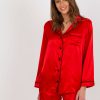 Pijamale rosii de dama din satin cu pantaloni scurti si camasa