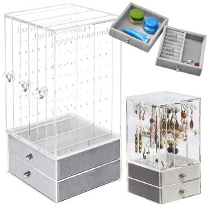 Organizator de bijuterii deosebit cu sertare din piele intoarsa