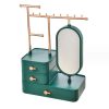 Organizator de bijuterii verde inchis cu trei sertare si oglinda