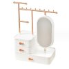 Organizator de bijuterii alb cu trei sertare si oglinda