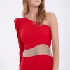 Rochie de ocazie eleganta mini rosie Feli cu o singura maneca