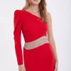 Rochie de ocazie eleganta mini rosie Feli cu o singura maneca