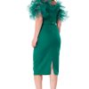 Rochie de ocazie midi verde fara maneci si curea in talie Vera