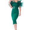 Rochie de ocazie midi verde fara maneci si curea in talie Vera