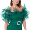 Rochie de ocazie midi verde fara maneci si curea in talie Vera