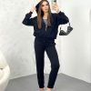 Trening dama negru din bumbac din 2 piese simplu
