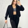 Trening dama negru din bumbac din 2 piese simplu