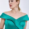 Rochie eleganta maxi verde fara maneci din satin Dalia