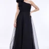 Rochie eleganta neagra, fara maneci, din tulle Evelyn