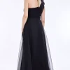 Rochie eleganta neagra, fara maneci, din tulle Evelyn