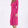 Rochie eleganta midi fuchsia Sandy cu maneca lunga