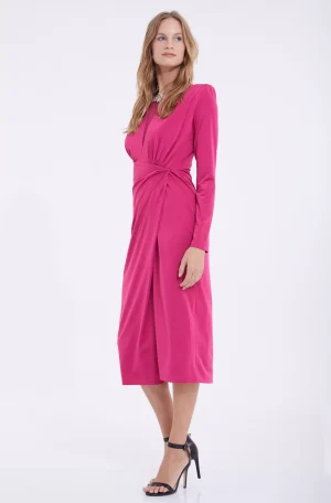 Rochie eleganta midi fuchsia Sandy cu maneca lunga