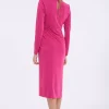 Rochie eleganta midi fuchsia Sandy cu maneca lunga