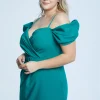 Rochie eleganta maxi de dama fara maneci verde Thea