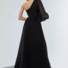 Rochie de dama lunga cu o singura maneca din tulle negru plisat Ofelia