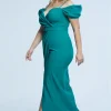 Rochie eleganta maxi de dama fara maneci verde Thea
