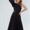 Rochie de dama lunga cu o singura maneca din tulle negru plisat Ofelia