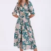 Rochie eleganta midi din satin imprimat cu maneca scurta Bianca