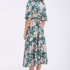 Rochie eleganta midi din satin imprimat cu maneca scurta Bianca
