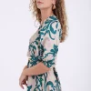Rochie eleganta midi din satin imprimat cu maneca scurta Bianca