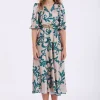 Rochie eleganta midi din satin imprimat cu maneca scurta Bianca