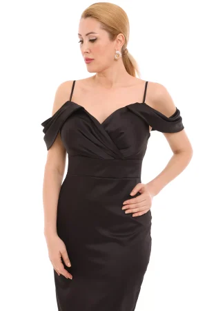 Rochie eleganta neagra fara maneci din satin Viviana