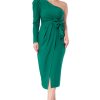 Rochie eleganta midi verde cu o singura maneca Mimi