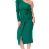 Rochie eleganta midi verde cu o singura maneca Mimi