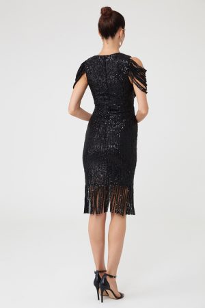 Rochie eleganta mini rochie fara maneci cu paiete, negra, Ella