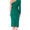 Rochie eleganta midi verde cu o singura maneca Mimi