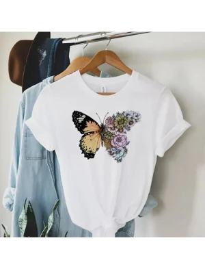 Tricou Dama Alb Fluture