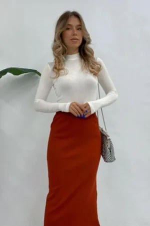 Fusta creion tricotata cu talie înalta