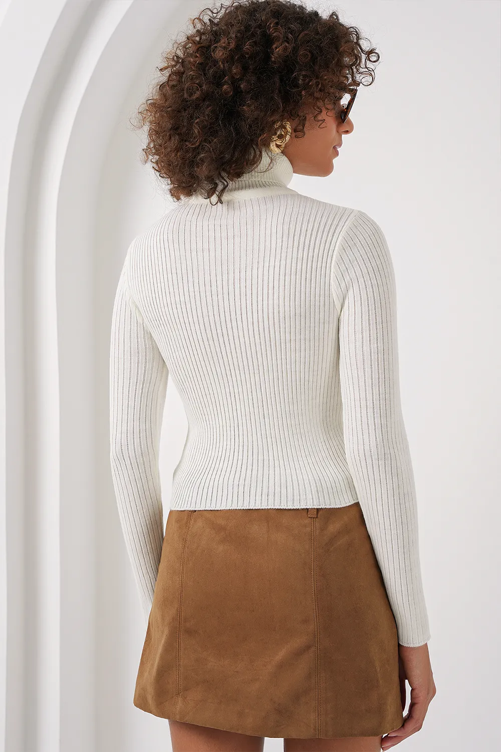 Pulover Dama cu Guler Inalt, Alb, Marime Unica