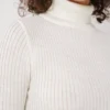 Pulover Dama cu Guler Inalt, Alb, Marime Unica