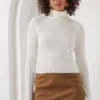 Pulover Dama cu Guler Inalt, Alb, Marime Unica