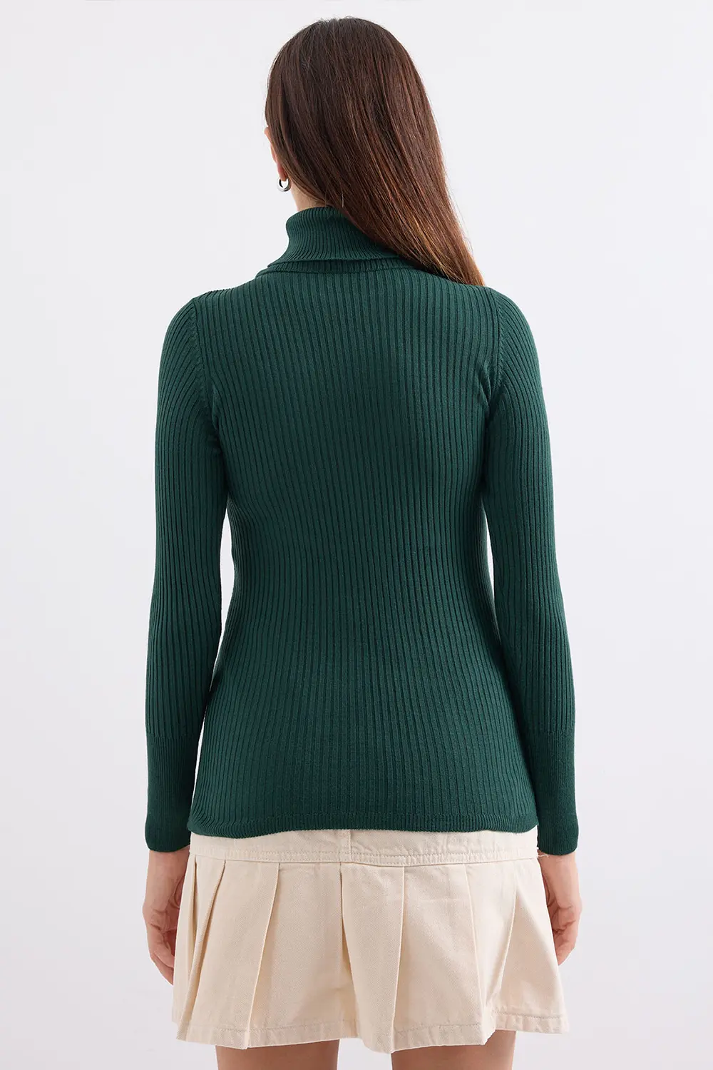 Pulover tricotat cu guler Inalt - Verde smarald