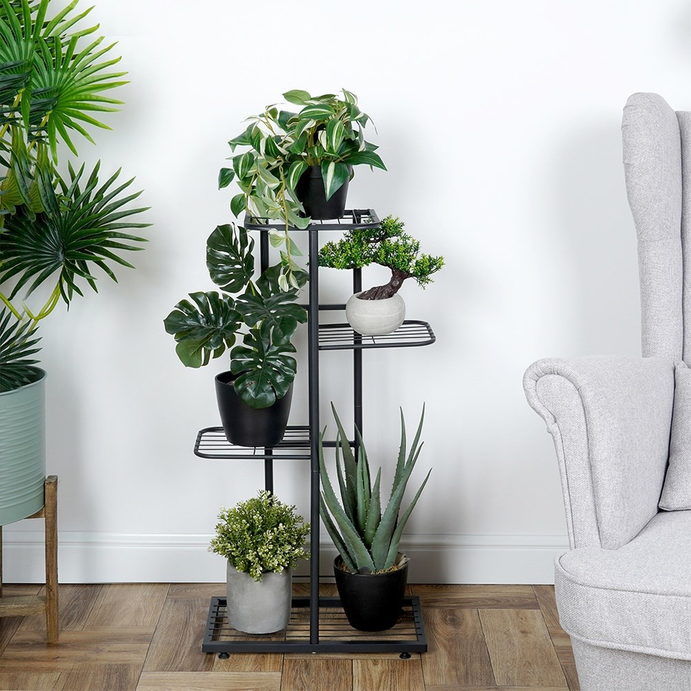 Suport pentru flori din metal, negru, cu 4 niveluri, 80 cm inaltime - imagine 8