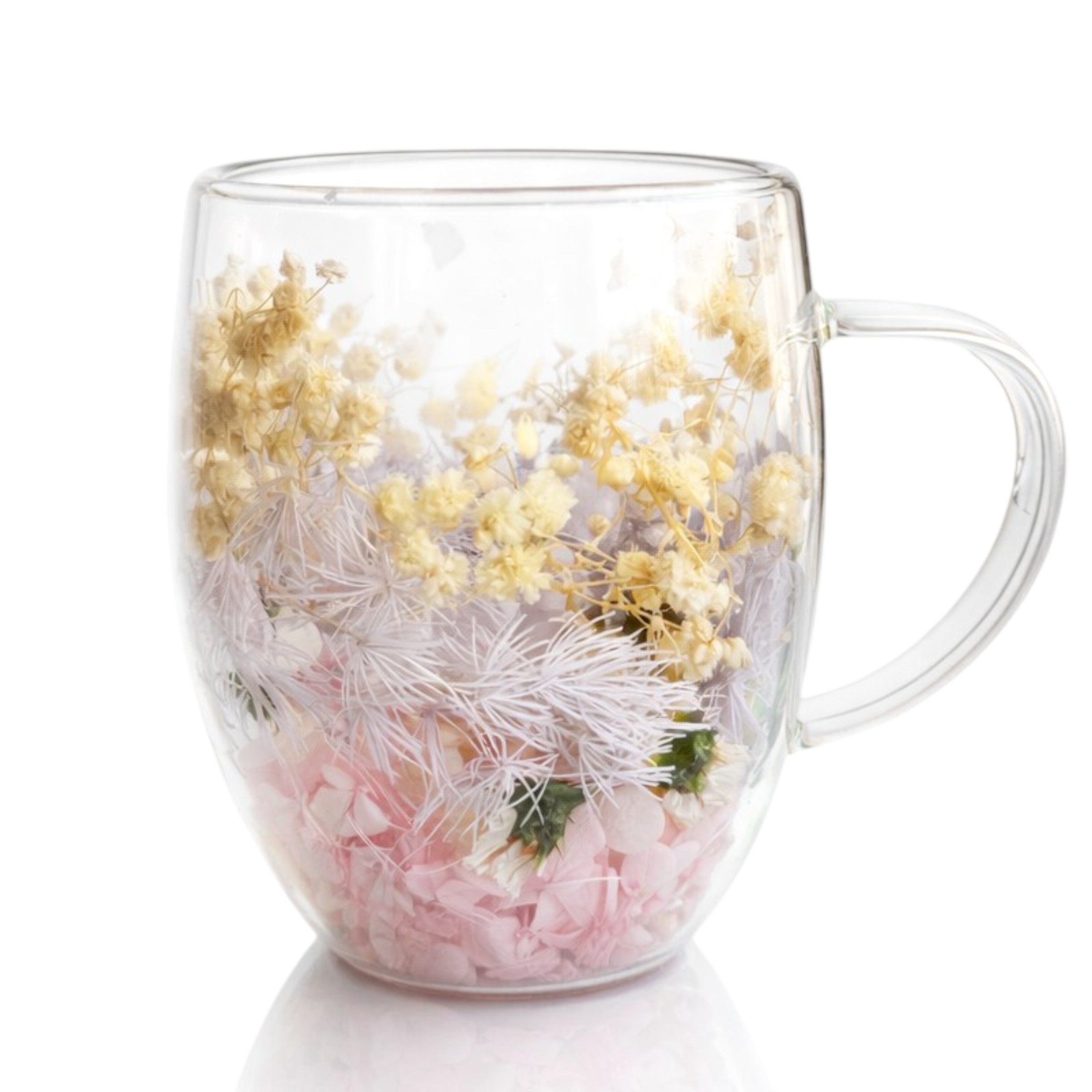 Ceasca din sticla termica cu flori in interior - Cana transparenta